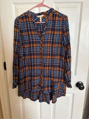 Matilda Jane Navy and Rust Plaid Button-Up Top